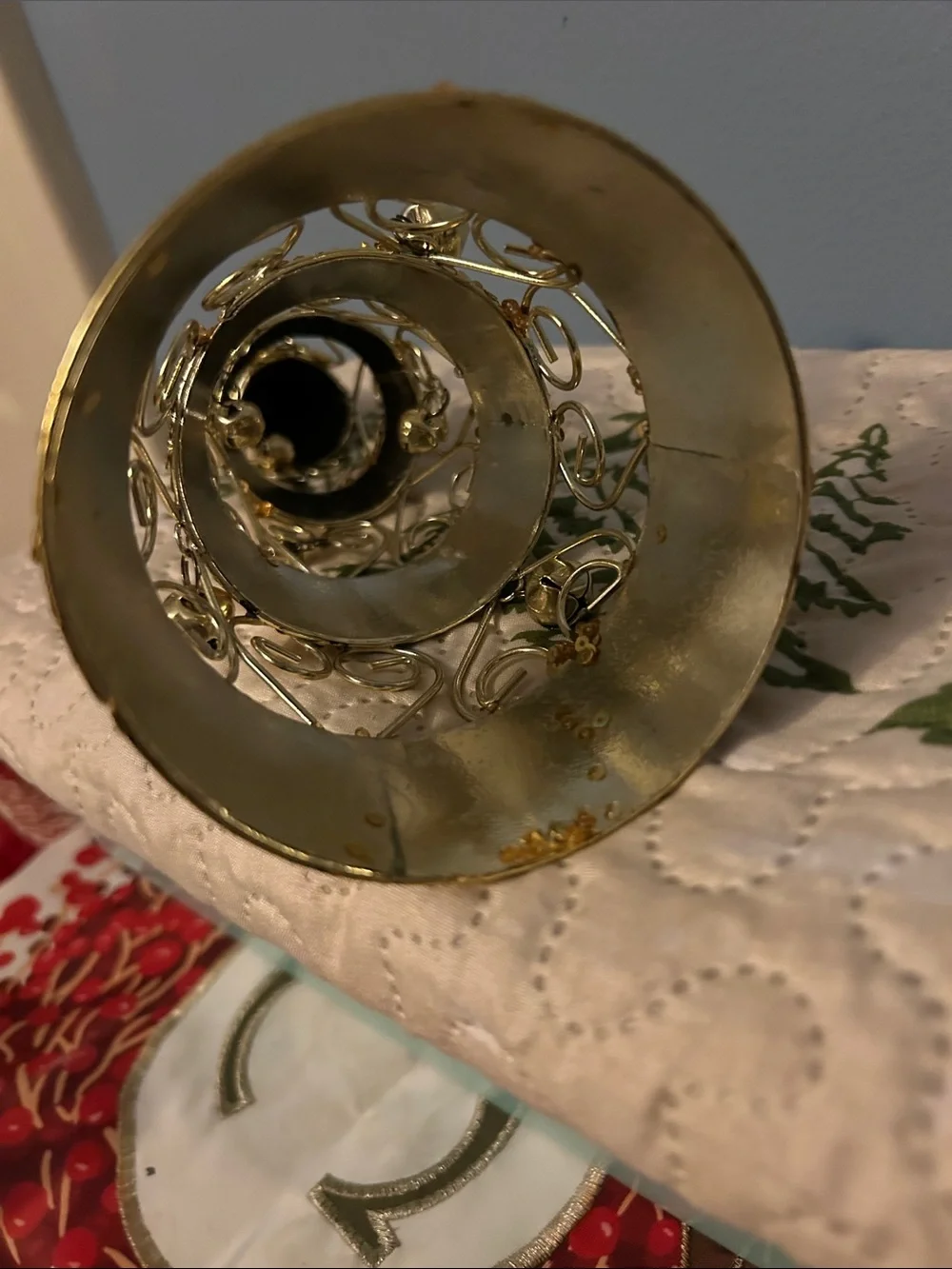 Gold -tone Christmas Tree with gold-tone Star, sequins , jungle bells, hearts